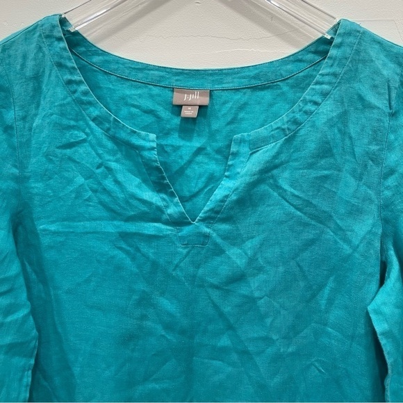 J. Jill Split Neck Linen Tunic Top Light Blue Medium Lagenlook - Picture 4 of 10